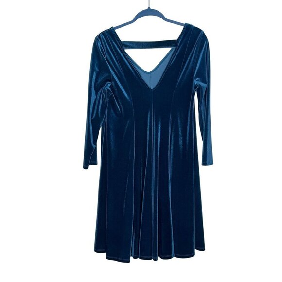 Torrid Blue Velvet Holiday Cocktail Dress V-Neck Cutout Back Size 00 (US 10) - Picture 5 of 9